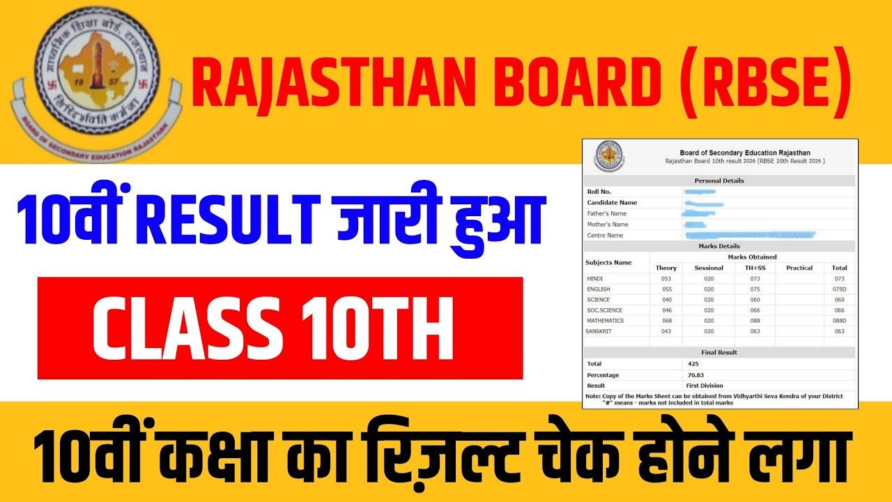 Rajasthan Board 10th Result 2026